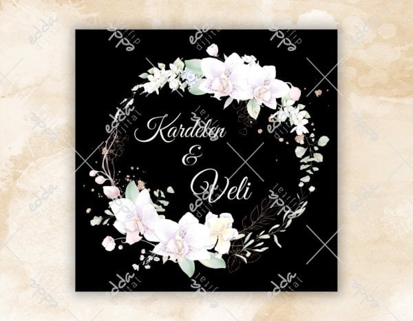 Siyah Zemin Üzerine Beyaz Çiçek Desenli Dans Pisti Kaplaması