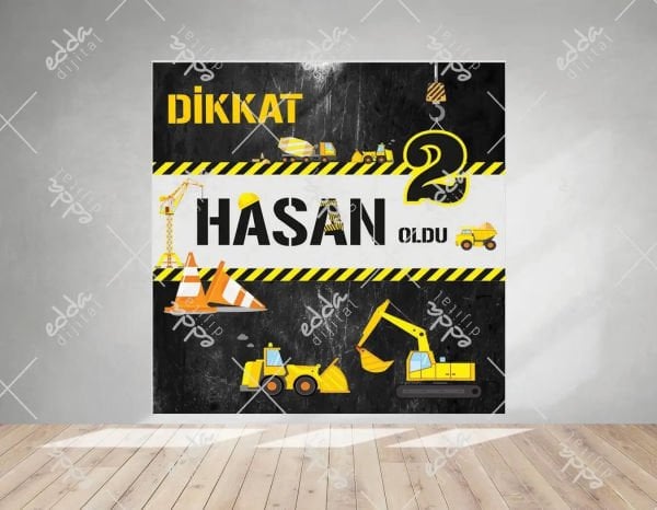 İnşaat Makinaları  Temalı Doğum Günü Afişi