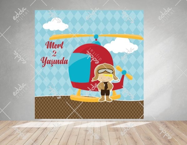 Uçak ve Pilot Temalı Doğum Günü Afişi