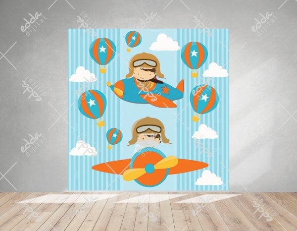 Pilot ve Balon  Temalı Doğum Günü Afişi