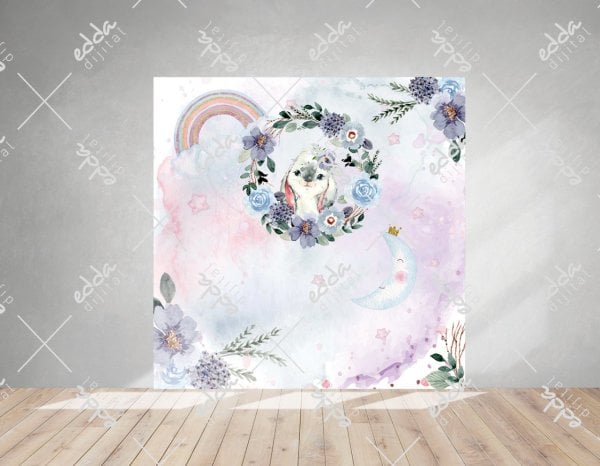 Gökkuşağı ve Çiçek Temalı Doğum Günü Afişi