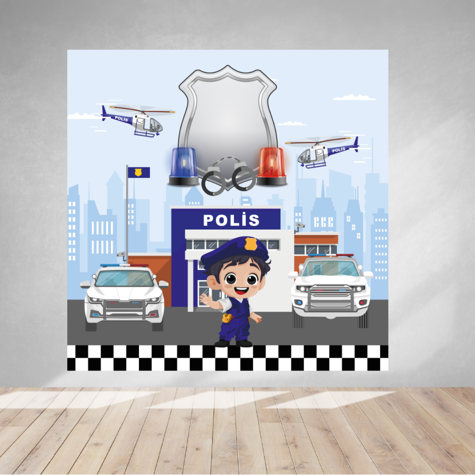 Polis Temalı Doğum Günü Afişi