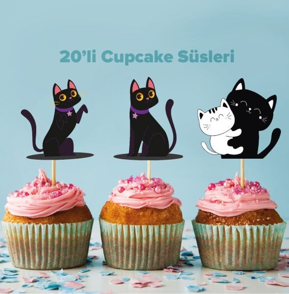 Kedi Konseptli Cupcake Süsü