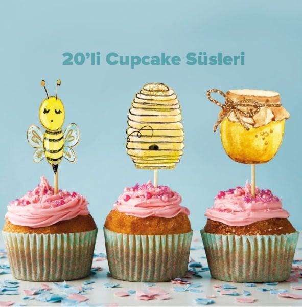Arı Konseptli Cupcake Süsü
