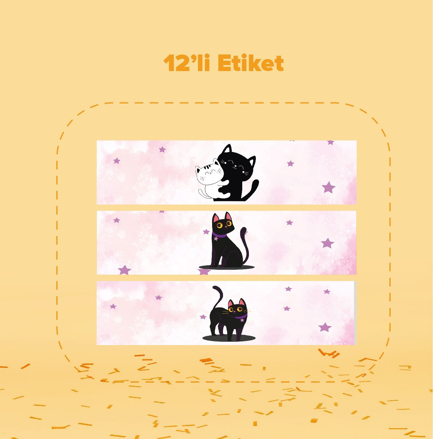 Kedi Temalı Su Şişesi Etiketi