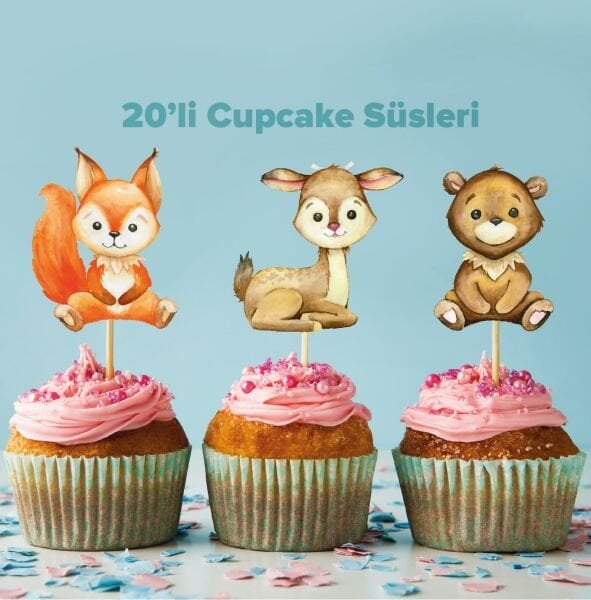 Woodland konseptli cupcake süsü