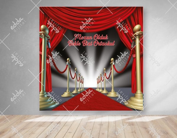 Kırmızı Halı Desenli Mezuniyet Afişi