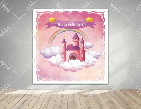 Prenses Şatosu Temalı Pembe Doğum Günü Afişi