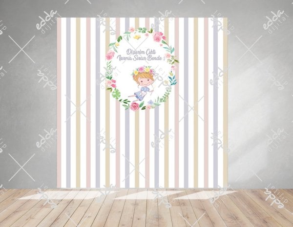 Çiçekli ve Çizgili Baby Shower Afişi