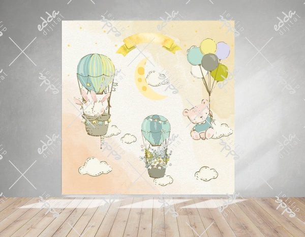 Sevimli Hayvanlar ve Balon Temalı Doğum Günü Afişi