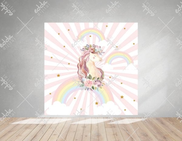 Unıcorn Atı ve  Gökkuşağı Temalı Parti  Afişi