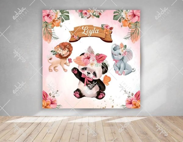 Çiçek ve Safari Temalı Doğum Günü Afişi