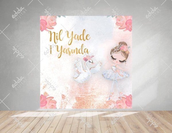 Balerin ve Kuğu Temalı Doğum Günü Afişi