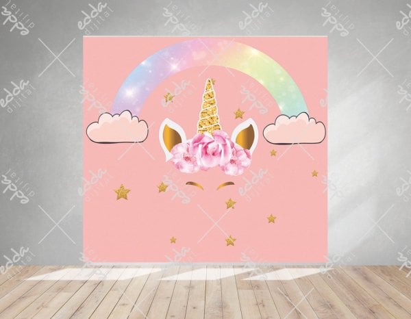 Unıcorn  Konsepti  Gökkuşağı ve Bulut Temalı  Afiş
