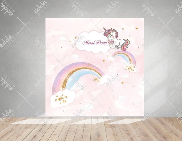 Unıcorn Gökkuşağı Temalı  Parti Afişi