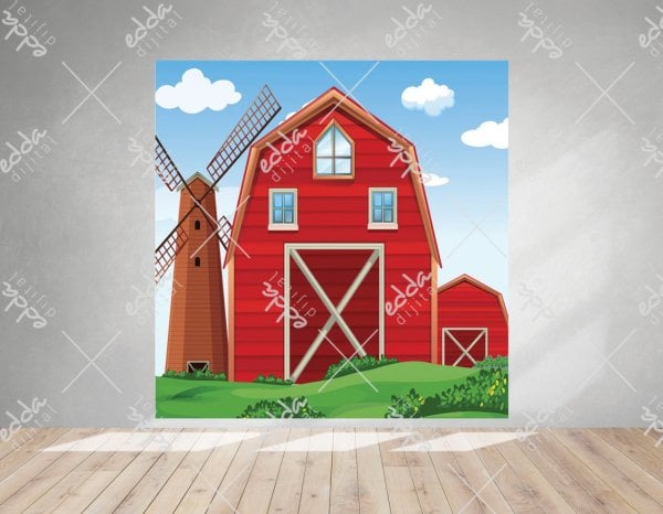 Çiftlik Evi ve Değirmen Temalı  Doğum Günü Afişi