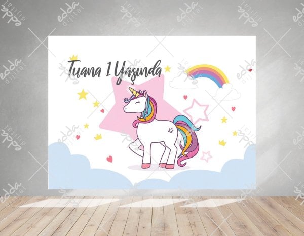 Unıcorn Yıldız ve At Temalı  Doğum Günü  Afişi