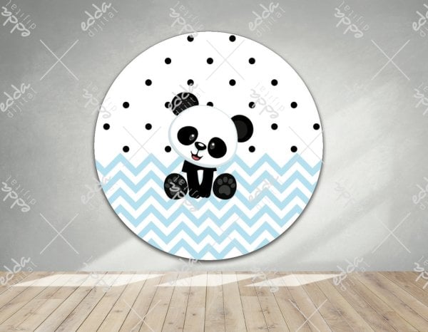Panda Temalı Mavi Çizgili Afiş