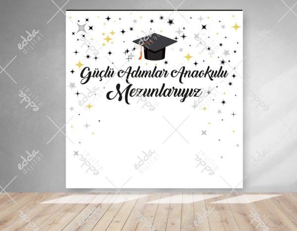 Yıldız Desenli Beyaz Mezuniyet Afişi