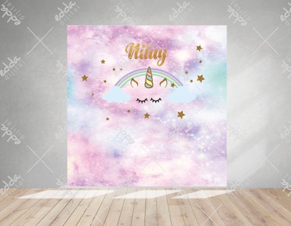 Unıcorn Konsept Pembe Yıldızlı   Kare  Afiş