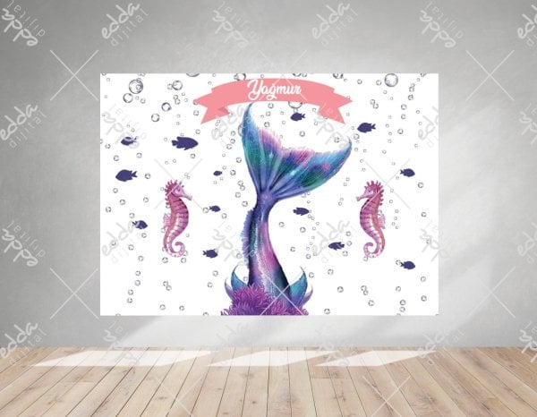 Deniz Kızı Kuyruk ve Deniz Atı Temalı Doğum Günü Afişi