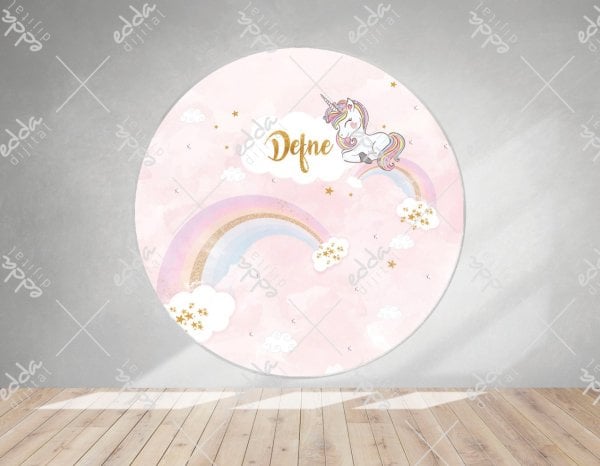 Unıcorn Temalı İsim Baskılı Yuvarlak Afiş