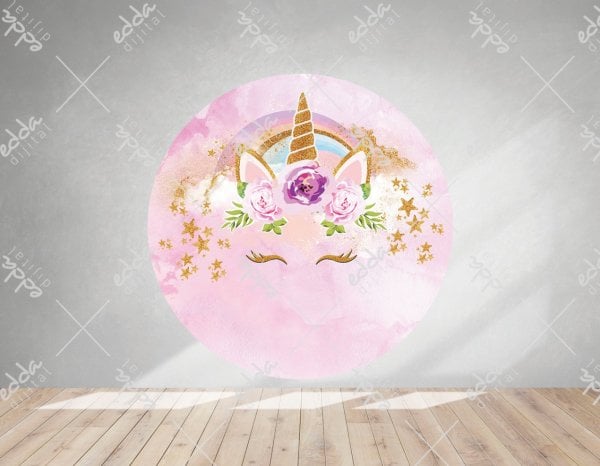 Unıcorn  Temalı Çiçekli Pembe  Afiş