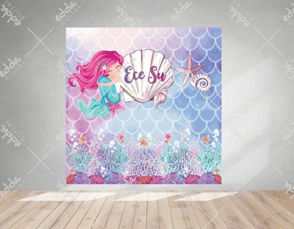 Deniz Kızı ve İstiridye Temalı Doğum Günü Afişi
