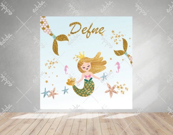 Deniz Kızı ve Deniz Yıldızı  Temalı Kare  Afiş