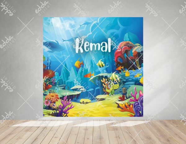 Deniz Konsepti  Renkli Balıklar Doğum Günü Afişi