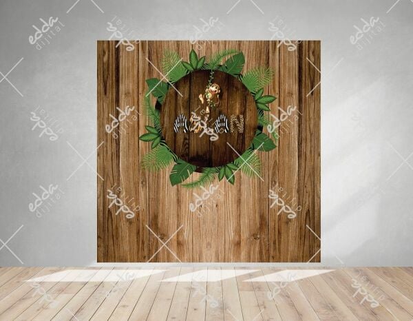 Safari Temalı Maymun Baskılı  Doğum Günü Afişi