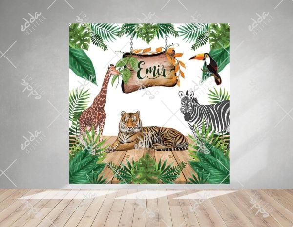 Safari Temalı Kişiye Özel Tasarım Doğum Günü Afişi