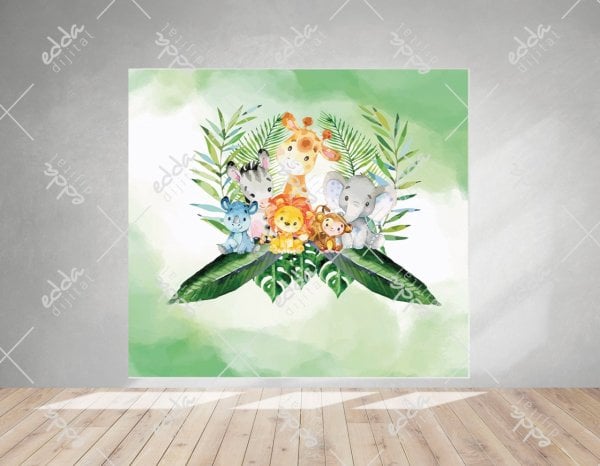 Safari Temalı Yeşil Renk  Doğum Günü Afişi