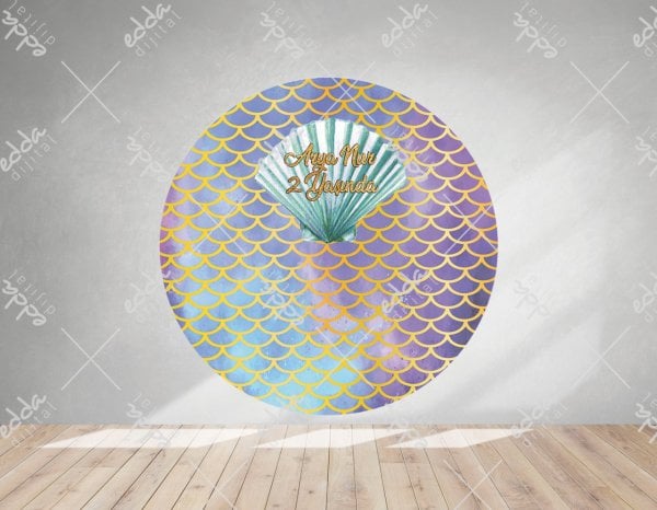 Deniz Kızı Konsepti İstiridye Temalı Yuvarlak Doğum Günü Afişi