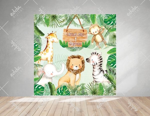 Safari Temalı Kişiye Özel Tasarım Doğum Günü Afişi