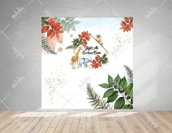 Safari Konsept Yaprak Detaylı Doğum Günü Afişi