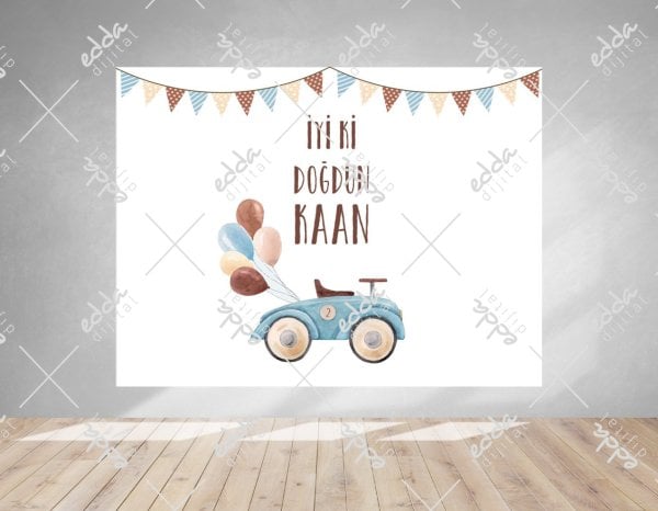 Arabalı ve Balonlu Baby Shower Afişi