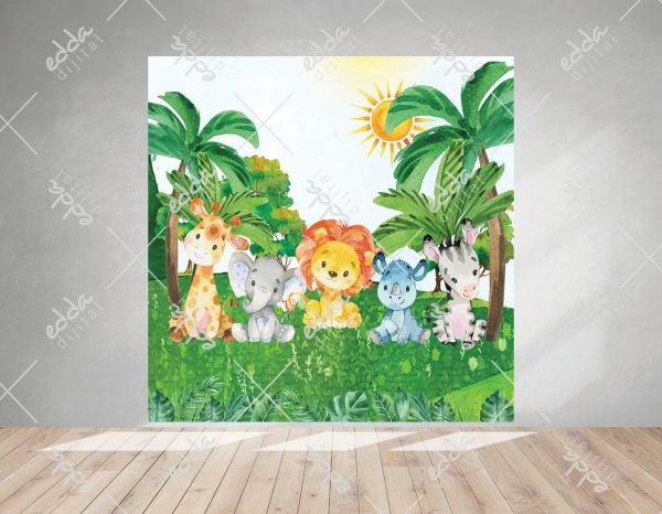 Safari Temalı Kare Doğum Günü Afişi