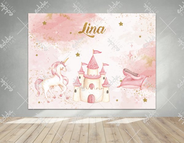 Unicorn Temalı Pembe Doğum Günü Afişi
