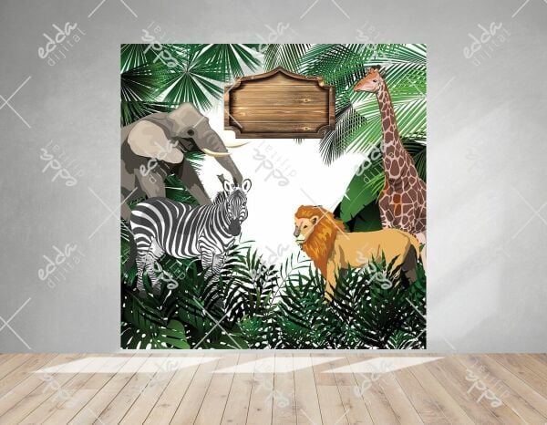 Safari Temalı Kişiye Özel Tasarım Doğum Günü Afişi