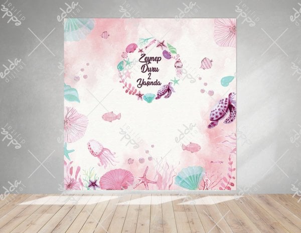 Deniz Kızı Konsepti  Pembe Renkli Kare Afiş