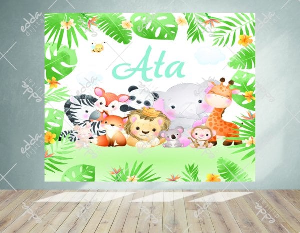 Safari Temalı Kişiye Özel Tasarım Doğum Günü Afişi