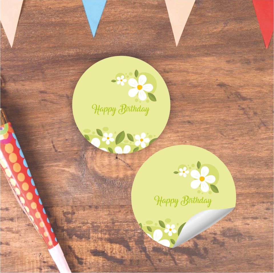 Papatya Temalı Yuvarlak Etiket