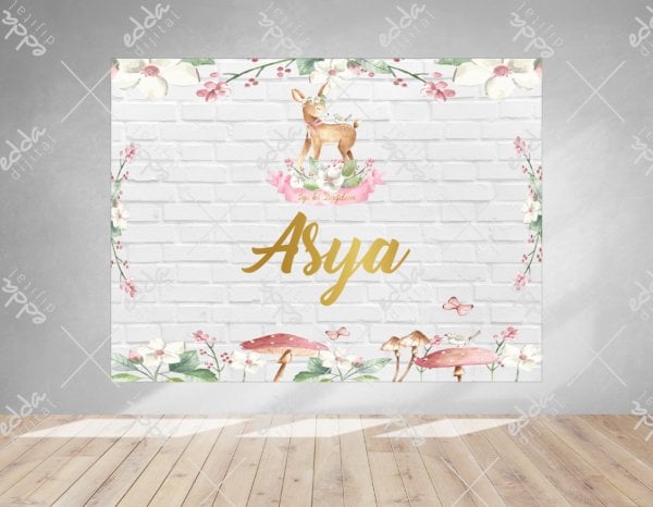 Çiçek ve Duvar Desenli Doğum Günü Afişi