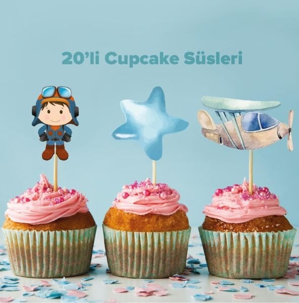 Pilot konseptli cupcake süsü