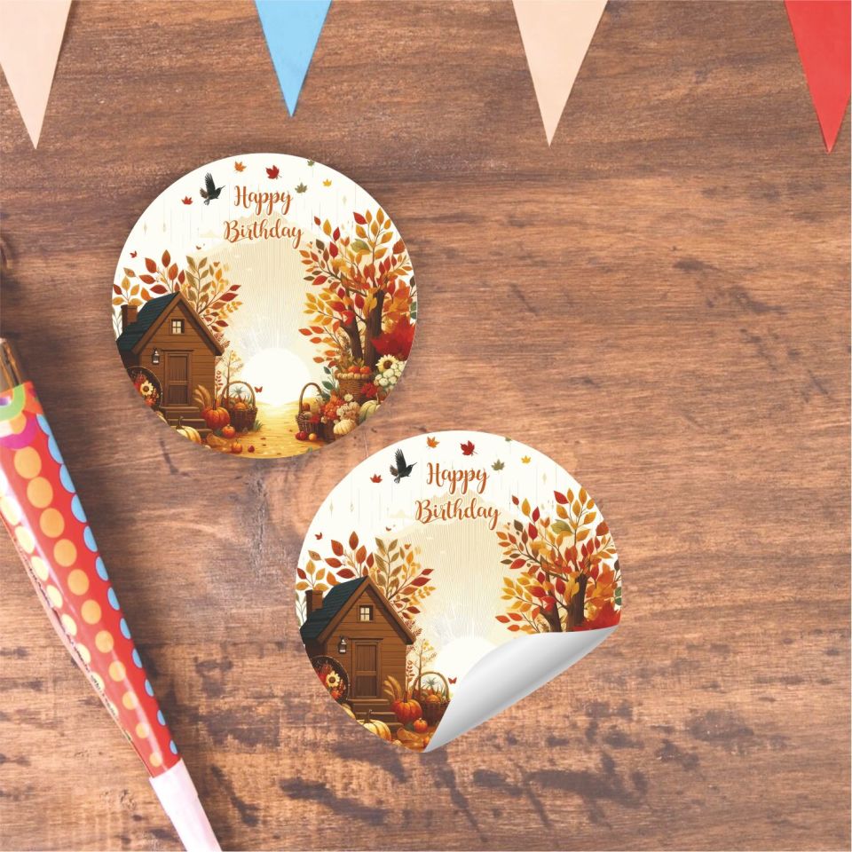 Sonbahar Temalı Yuvarlak Etiket