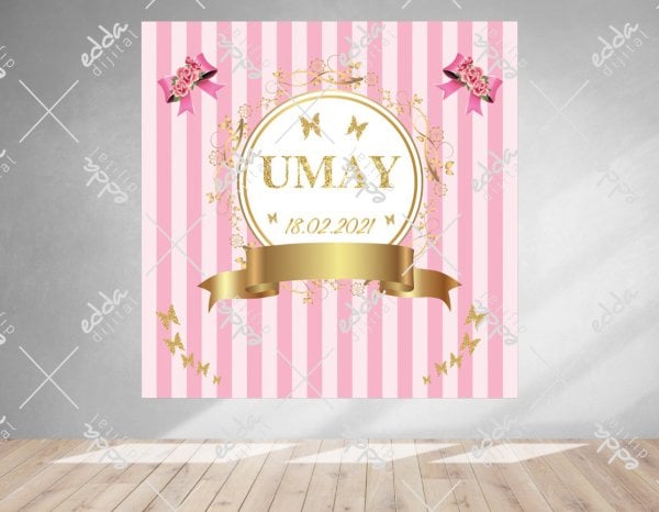 Pembe Çizgili Baby Shower Afişi