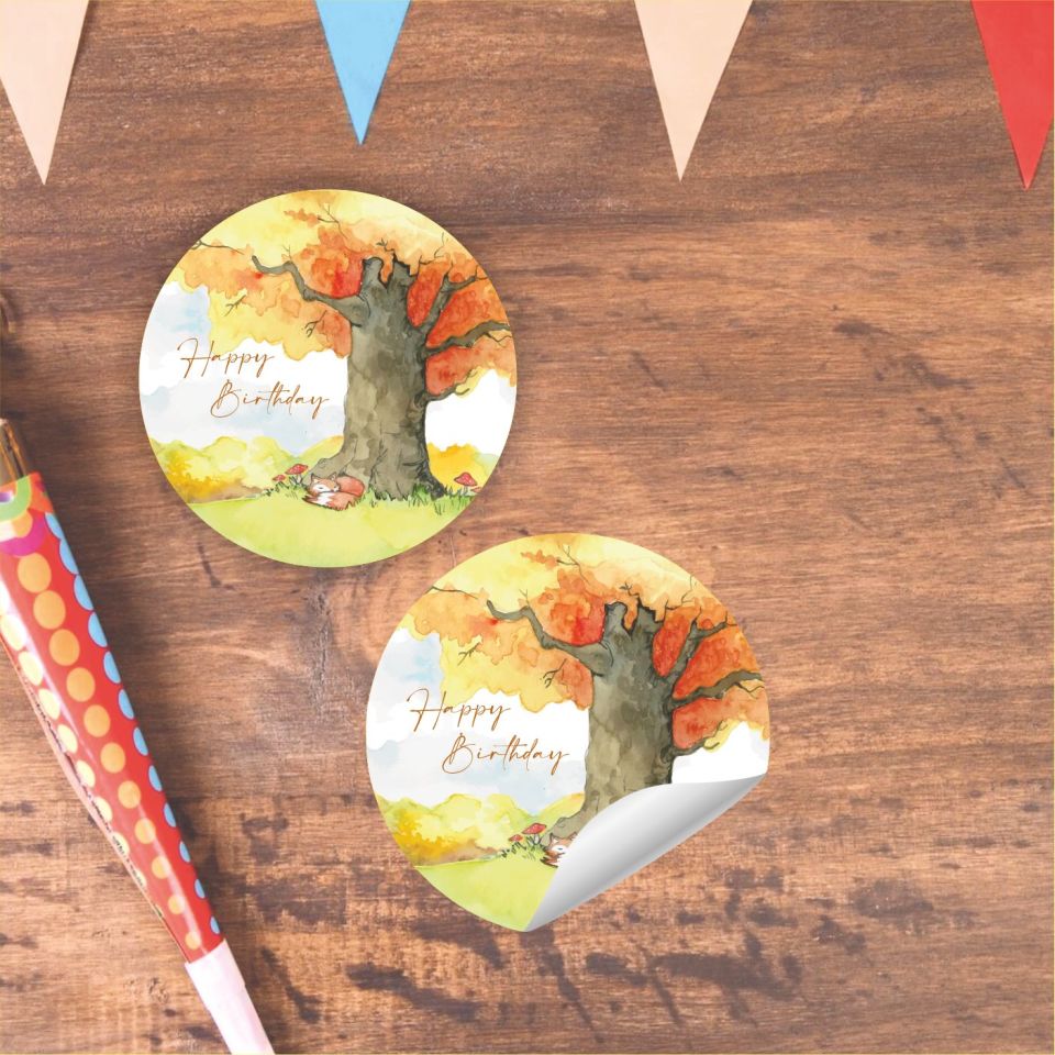 Sonbahar Temalı Yuvarlak Etiket