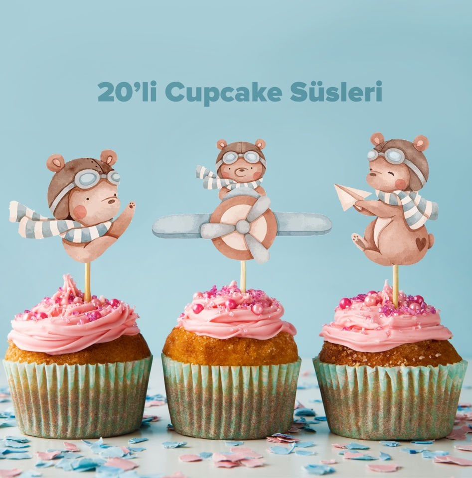 Pilot Ayıcık Konseptli Cupcake Süsü