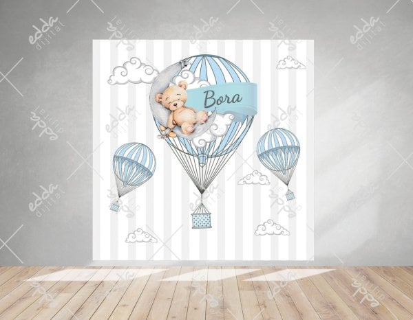 Balon ve Ayıcık Temalı Doğum Günü Afişi